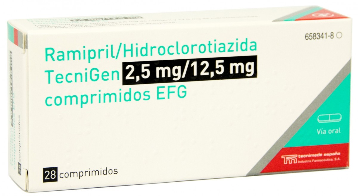 RAMIPRIL/HIDROCLOROTIAZIDA TECNIGEN 2,5/12,5 mg COMPRIMIDOS EFG, 28 comprimidos fotografía del envase.