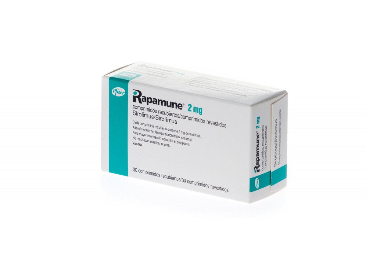 RAPAMUNE 2 mg COMPRIMIDOS RECUBIERTOS, 30 comprimidos fotografía del envase.