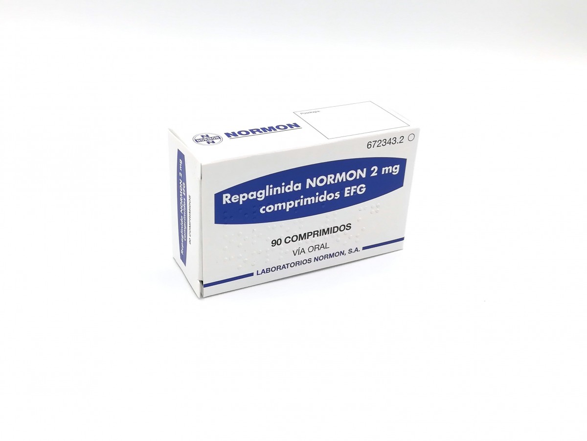REPAGLINIDA NORMON 2 mg COMPRIMIDOS EFG, 90 comprimidos fotografía del envase.