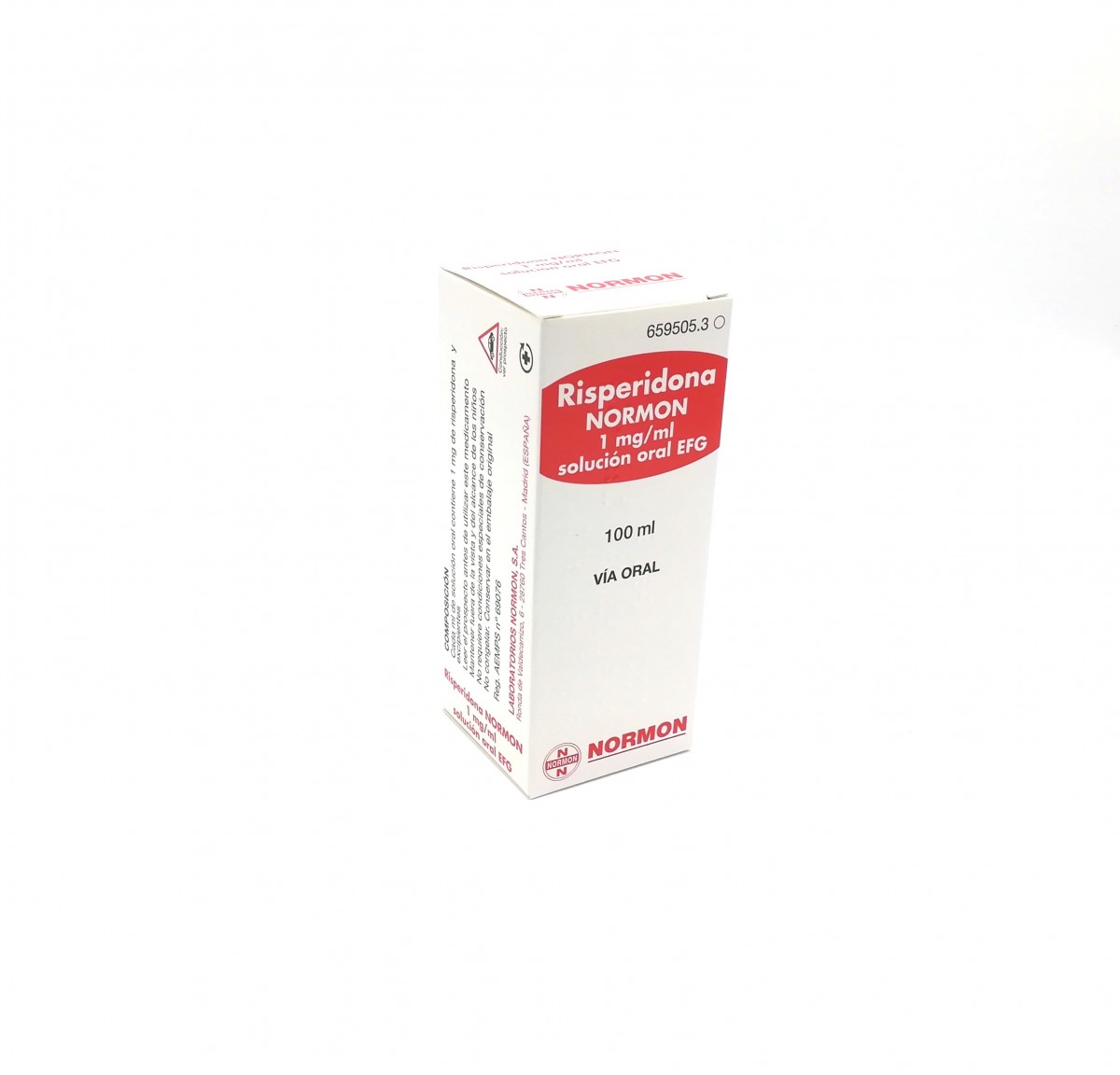 RISPERIDONA NORMON 1 mg/ml SOLUCION ORAL EFG, 1 frasco de 100 ml fotografía del envase.