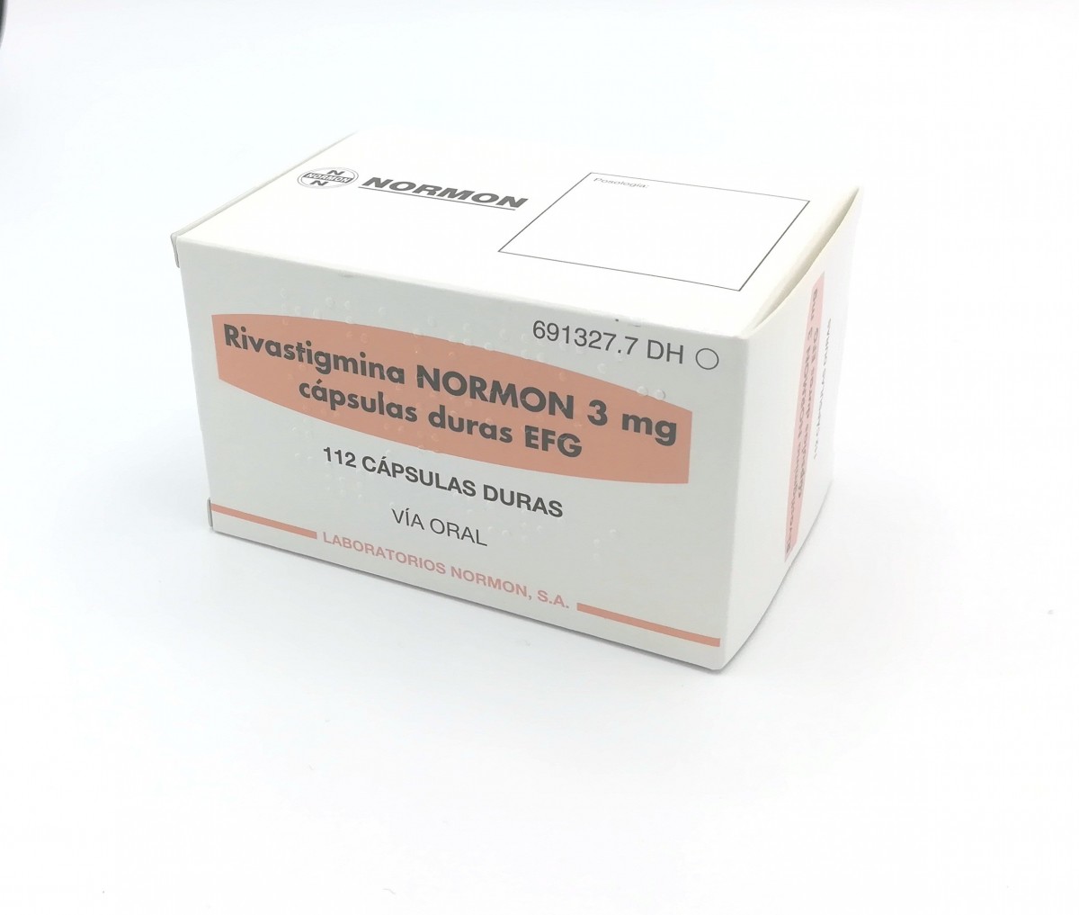 RIVASTIGMINA NORMON 3 mg CAPSULAS DURAS EFG , 56 cápsulas (Al/PVC/PVDC) fotografía del envase.
