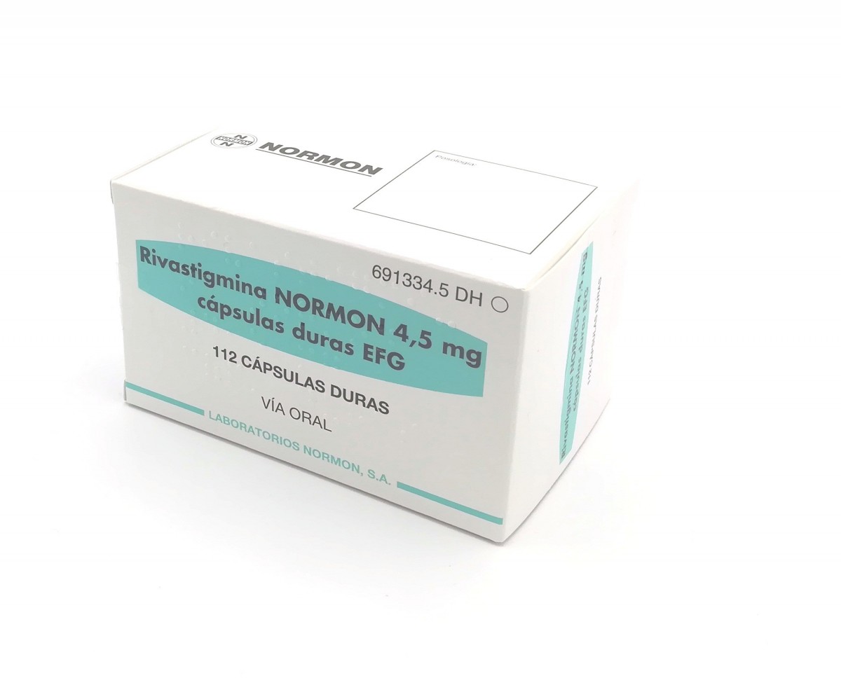 RIVASTIGMINA NORMON 4,5 mg CAPSULAS DURAS EFG, 112 cápsulas fotografía del envase.