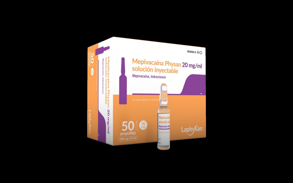 MEPIVACAINA PHYSAN 20 mg/ml SOLUCION INYECTABLE , 1 ampolla de 2 ml fotografía del envase.