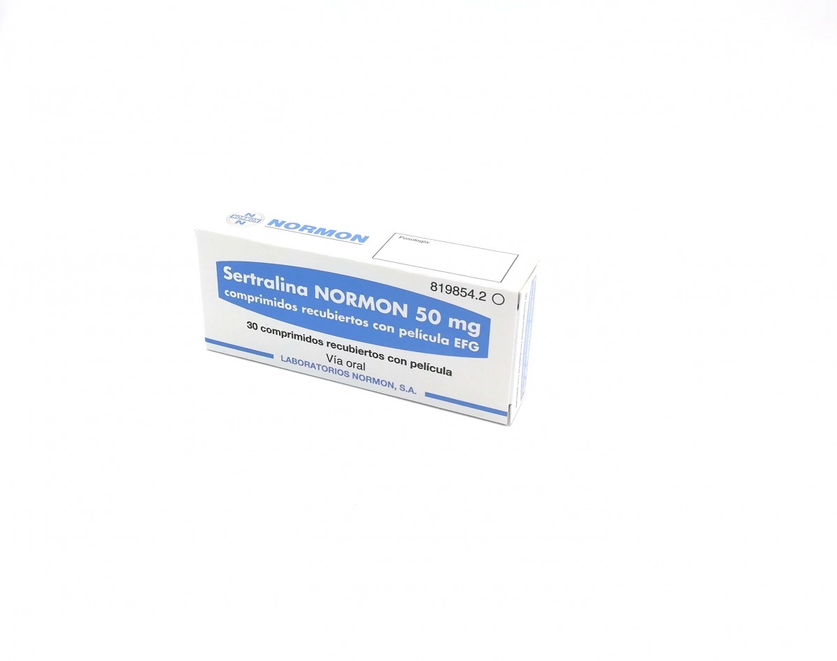 SERTRALINA NORMON 50 mg COMPRIMIDOS RECUBIERTOS CON PELICULA EFG, 500 comprimidos fotografía del envase.