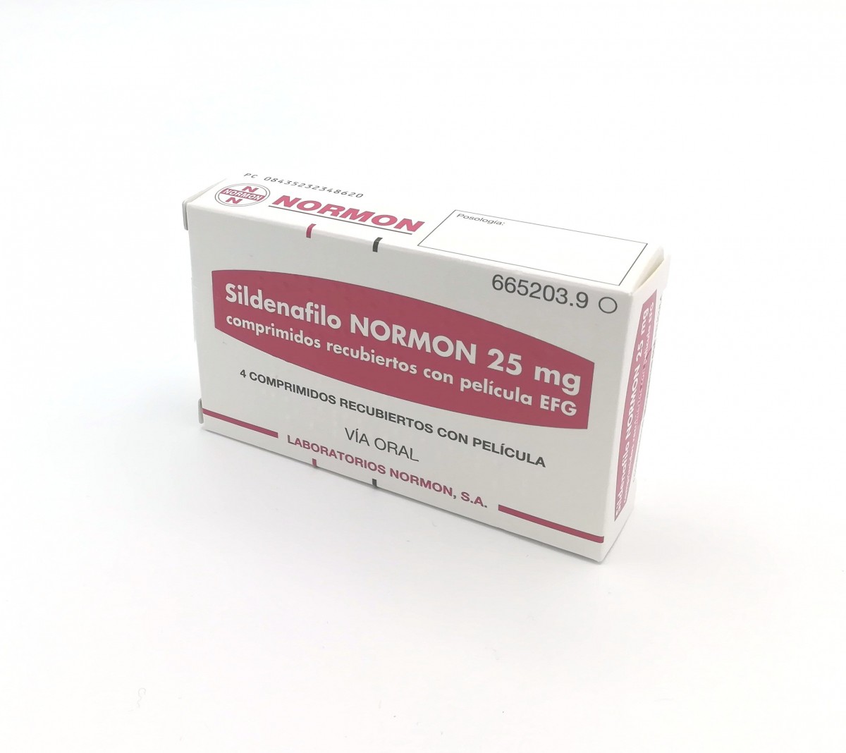 SILDENAFILO NORMON 25 mg COMPRIMIDOS RECUBIERTOS CON PELICULA EFG , 4 comprimidos fotografía del envase.