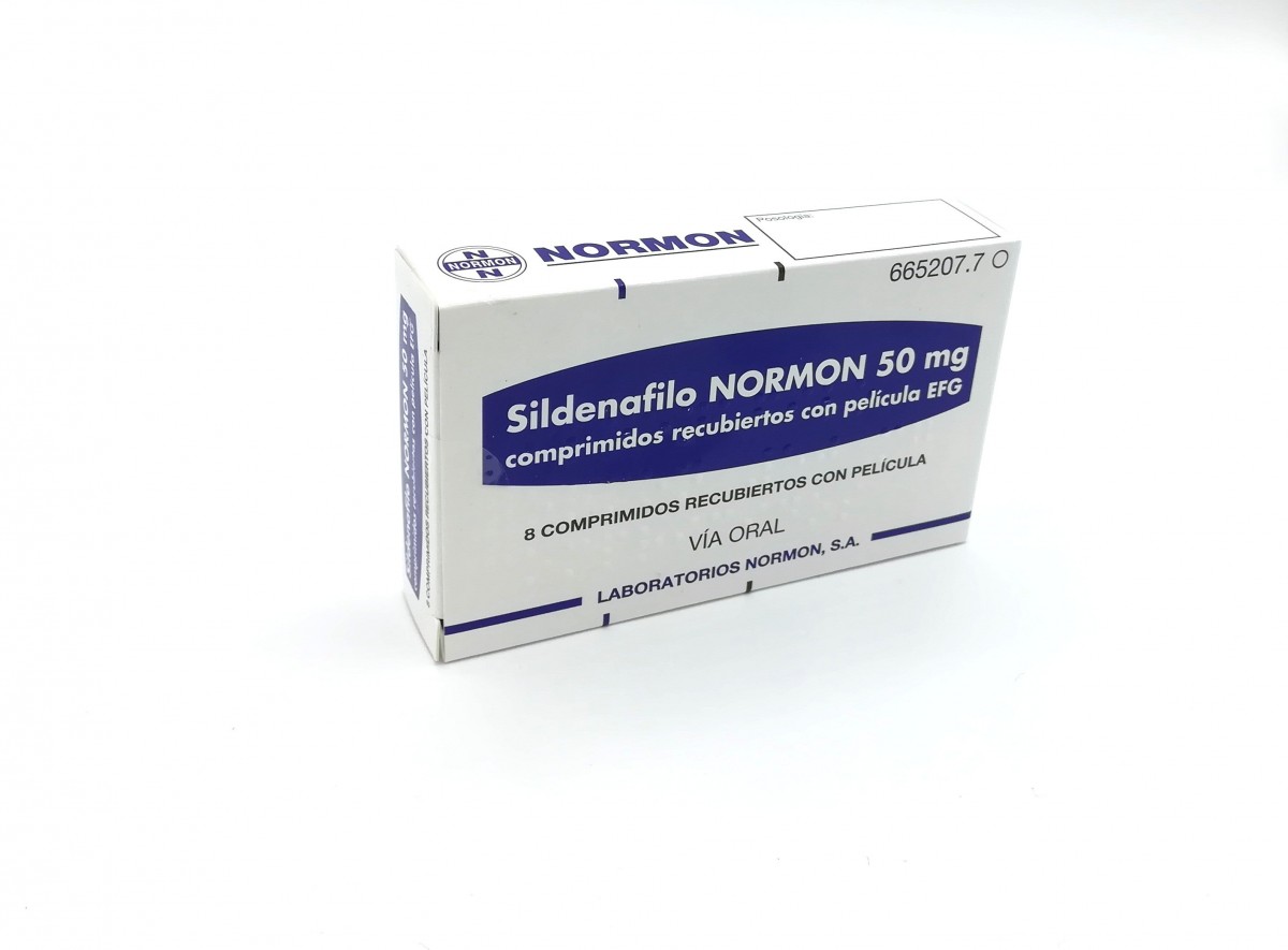 SILDENAFILO NORMON 50 mg COMPRIMIDOS RECUBIERTOS CON PELICULA EFG, 4 comprimidos fotografía del envase.