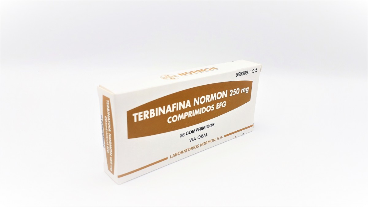 TERBINAFINA NORMON 250 mg COMPRIMIDOS EFG, 14 comprimidos fotografía del envase.
