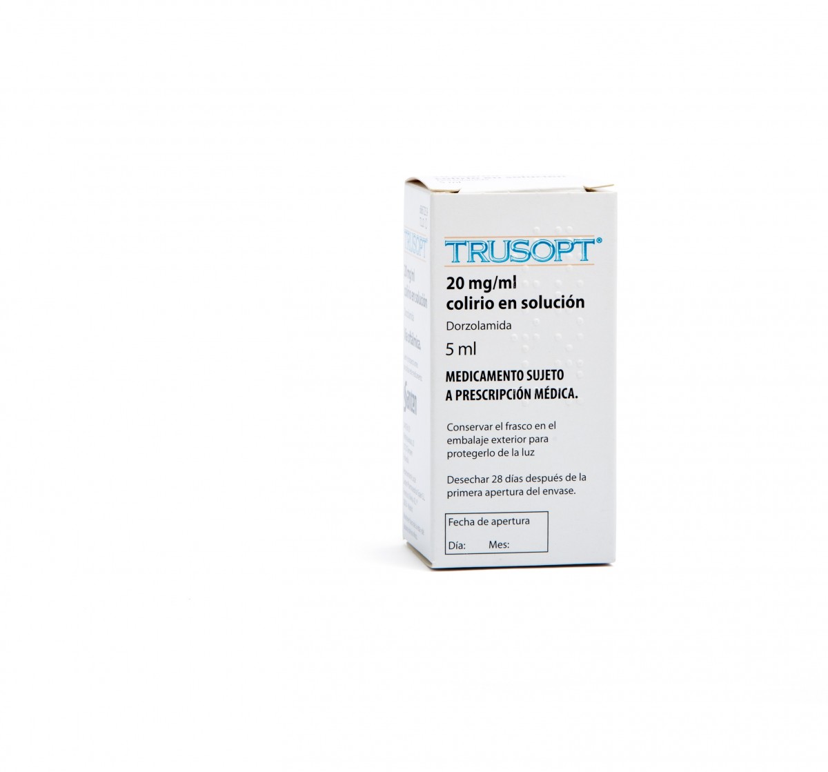 TRUSOPT  20 mg/ml COLIRIO EN SOLUCION , 1 frasco de 5 ml fotografía del envase.
