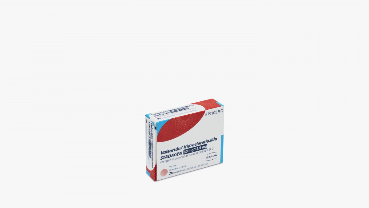 VALSARTAN/HIDROCLOROTIAZIDA STADAFARMA 80 mg/12,5 mg COMPRIMIDOS RECUBIERTOS CON PELICULA EFG , 28 comprimidos fotografía del envase.
