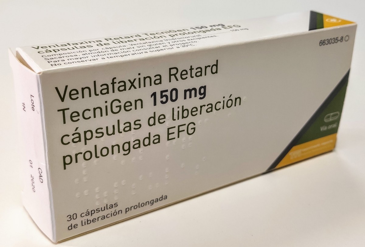 VENLAFAXINA RETARD TECNIGEN 150 mg CAPSULAS DE LIBERACION PROLONGADA EFG, 30 cápsulas fotografía del envase.