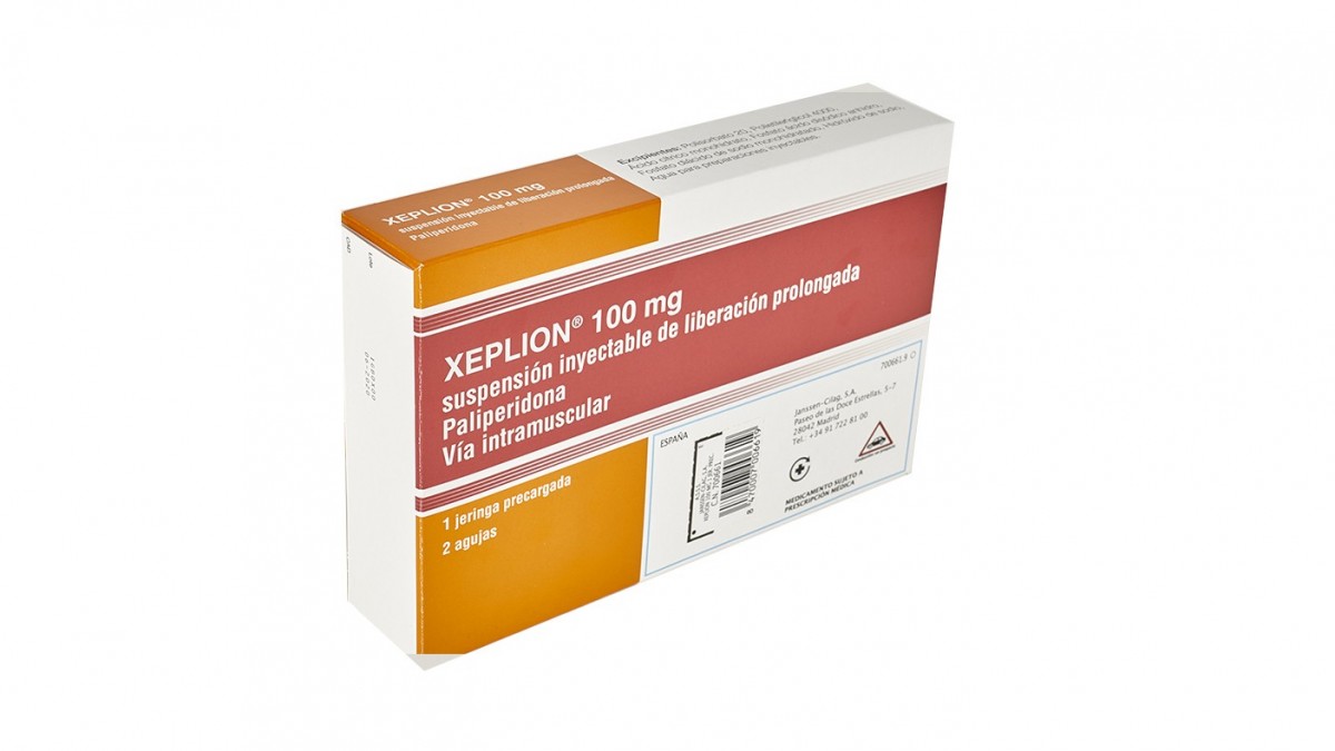 XEPLION 100 mg SUSPENSION INYECTABLE DE LIBERACION PROLONGADA , 1 jeringa precargada de 1 ml fotografía del envase.