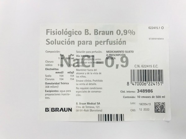FISIOLOGICO B. BRAUN 0,9% SOLUCION PARA PERFUSION , 20 frascos de 50 ml fotografía del envase.