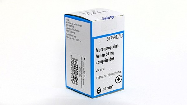 MERCAPTOPURINA ASPEN 50 MG COMPRIMIDOS , 25 comprimidos fotografía del envase.