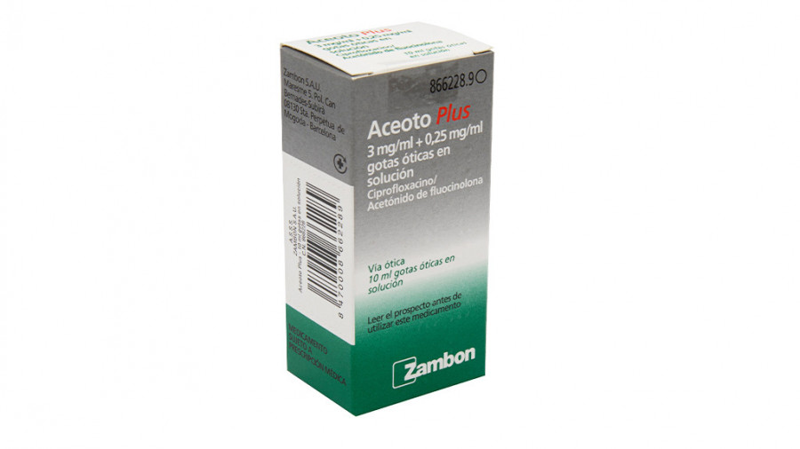 ACEOTO PLUS 3 mg/ml + 0,25 mg/ml GOTAS ÓTICAS EN SOLUCIÓN , 1 frasco de 10 ml fotografía del envase.