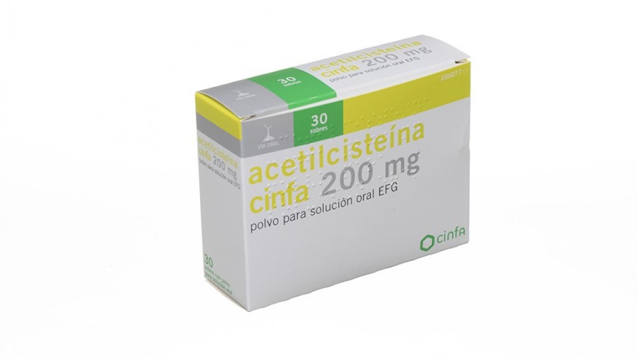 ACETILCISTEINA CINFA 200 mg POLVO PARA SOLUCION ORAL EFG, 30 sobres fotografía del envase.