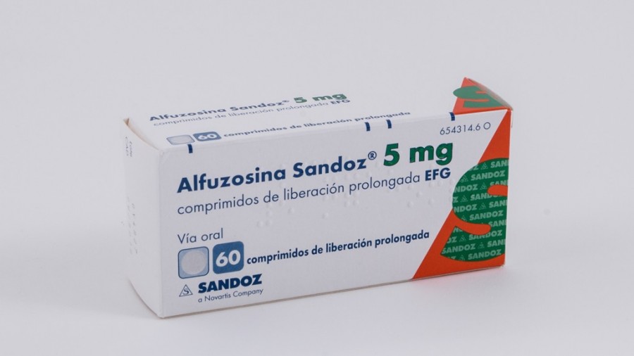 ALFUZOSINA SANDOZ 5 mg COMPRIMIDOS DE LIBERACION PROLONGADA EFG , 60 comprimidos fotografía del envase.
