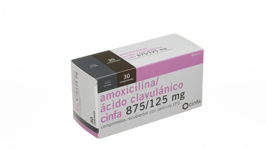 AMOXICILINA/ACIDO CLAVULANICO CINFA 875 mg/125 mg COMPRIMIDOS RECUBIERTOS CON PELICULA EFG, 20 comprimidos fotografía del envase.