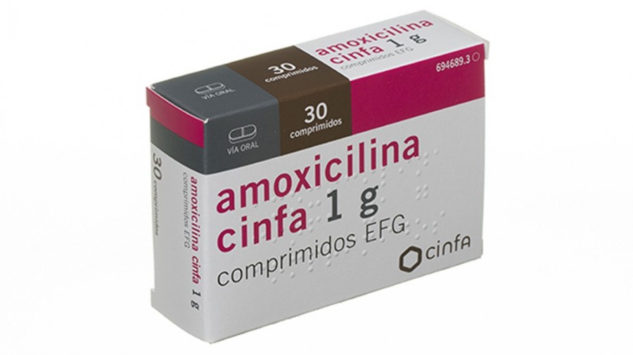 AMOXICILINA CINFA 1000 MG COMPRIMIDOS EFG , 20 comprimidos fotografía del envase.