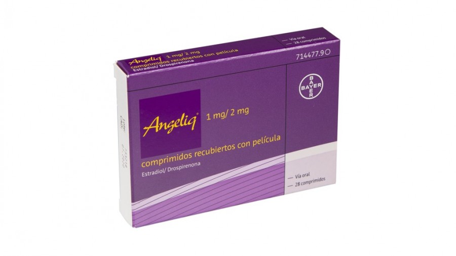 ANGELIQ 1 mg/2 mg COMPRIMIDOS RECUBIERTOS CON PELICULA, 28 comprimidos fotografía del envase.
