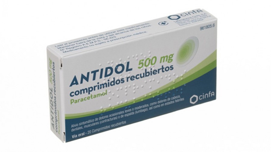ANTIDOL  500 mg COMPRIMIDOS RECUBIERTOS , 20 comprimidos fotografía del envase.