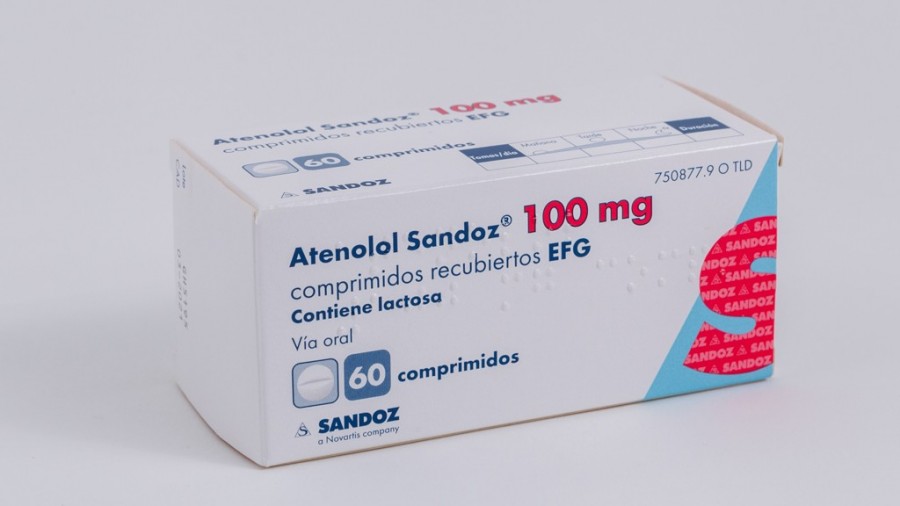 ATENOLOL SANDOZ 100  mg COMPRIMIDOS RECUBIERTOS CON PELICULA EFG , 60 comprimidos fotografía del envase.