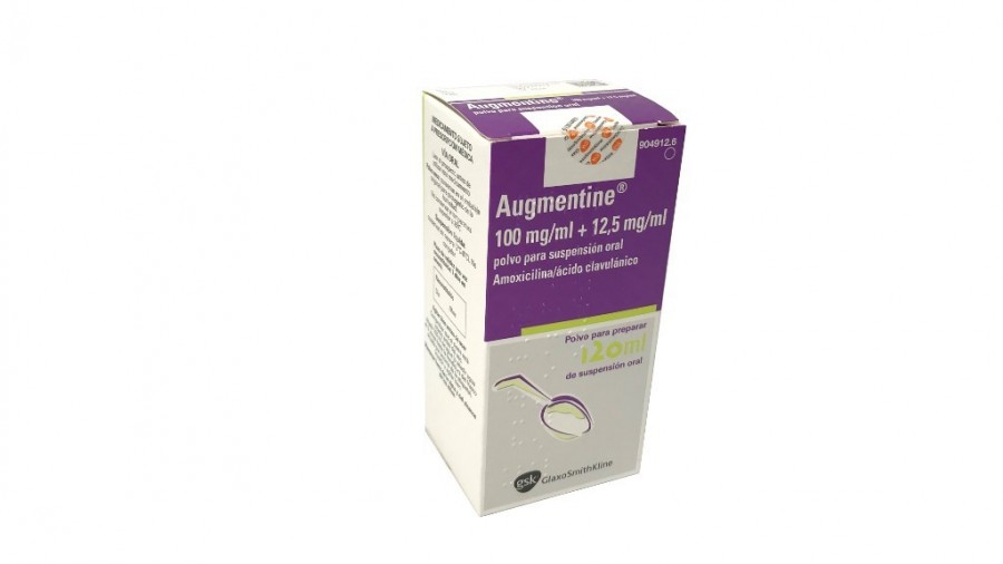 AUGMENTINE 100mg/ml + 12,5 mg/ml POLVO PARA SUSPENSION ORAL , 1 frasco de 60 ml fotografía del envase.