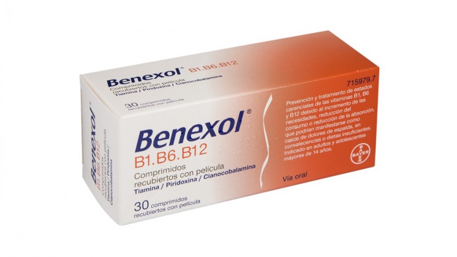 BENEXOL B1-B6-B12 COMPRIMIDOS RECUBIERTOS CON PELICULA, 30 comprimidos fotografía del envase.