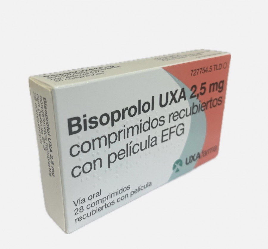 BISOPROLOL UXA 2,5 MG COMPRIMIDOS RECUBIERTOS CON PELICULA EFG, 28 comprimidos fotografía del envase.