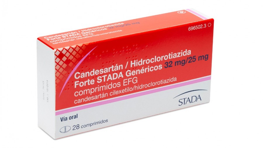 CANDESARTAN/HIDROCLOROTIAZIDA FORTE STADA GENERICOS  32 mg/25 mg COMPRIMIDOS EFG , 28 comprimidos fotografía del envase.