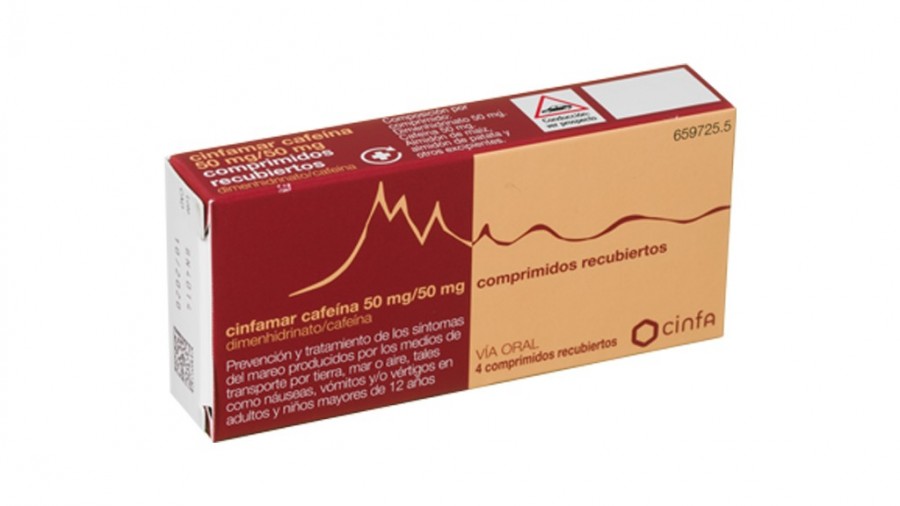 CINFAMAR CAFEINA 50 mg/50 mg COMPRIMIDOS RECUBIERTOS , 10 comprimidos fotografía del envase.