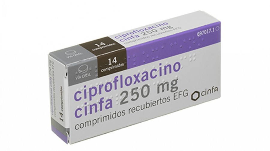CIPROFLOXACINO CINFA 250 MG COMPRIMIDOS RECUBIERTOS EFG , 14 comprimidos fotografía del envase.