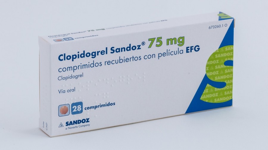 CLOPIDOGREL SANDOZ 75 mg COMPRIMIDOS RECUBIERTOS CON PELICULA EFG , 28 comprimidos fotografía del envase.