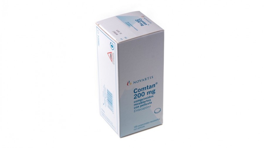 COMTAN 200 mg COMPRIMIDOS RECUBIERTOS CON PELICULA, 100 comprimidos fotografía del envase.