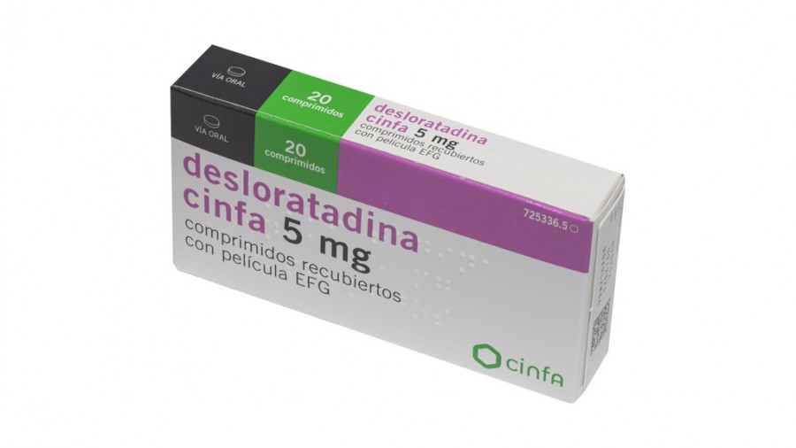 DESLORATADINA CINFA 5 mg COMPRIMIDOS RECUBIERTOS CON PELICULA EFG, 20 comprimidos fotografía del envase.