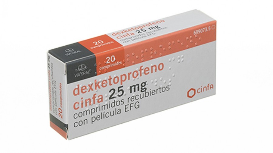 DEXKETOPROFENO CINFA 25 MG COMPRIMIDOS RECUBIERTOS CON PELICULA EFG , 20 comprimidos fotografía del envase.