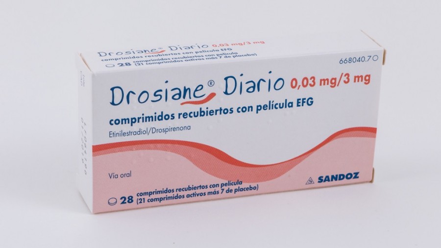 DROSIANE DIARIO 0.03 mg/3 mg COMPRIMIDOS RECUBIERTOS CON PELICULA EFG, 84 (3 x 28) comprimidos fotografía del envase.