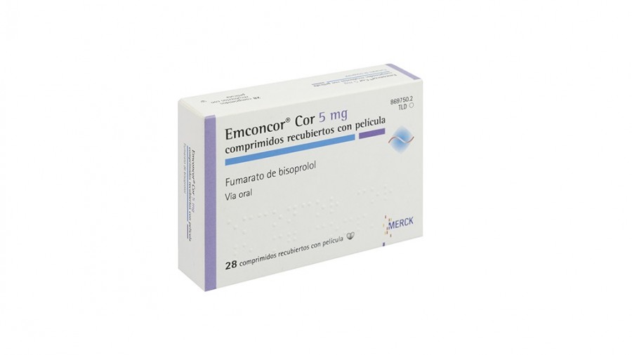 EMCONCOR COR 5 mg COMPRIMIDOS RECUBIERTOS CON PELICULA , 28 comprimidos fotografía del envase.