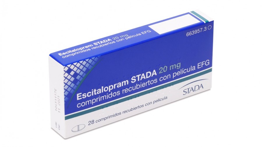ESCITALOPRAM STADA 20 mg COMPRIMIDOS RECUBIERTOS CON PELICULA EFG, 56 comprimidos fotografía del envase.