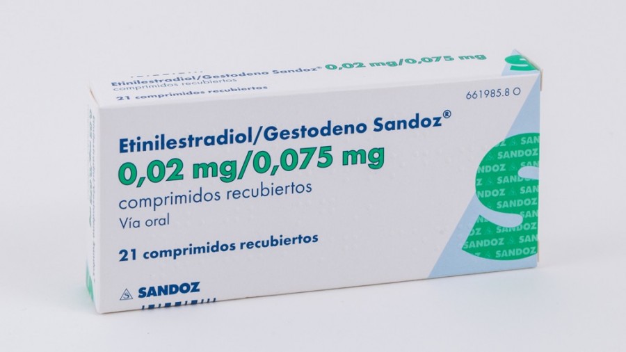 ETINILESTRADIOL/GESTODENO SANDOZ 0,02 mg/0,075 mg  COMPRIMIDOS RECUBIERTOS , 21 comprimidos fotografía del envase.