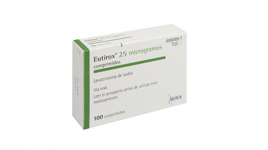 EUTIROX 25 microgramos COMPRIMIDOS , 100 comprimidos fotografía del envase.