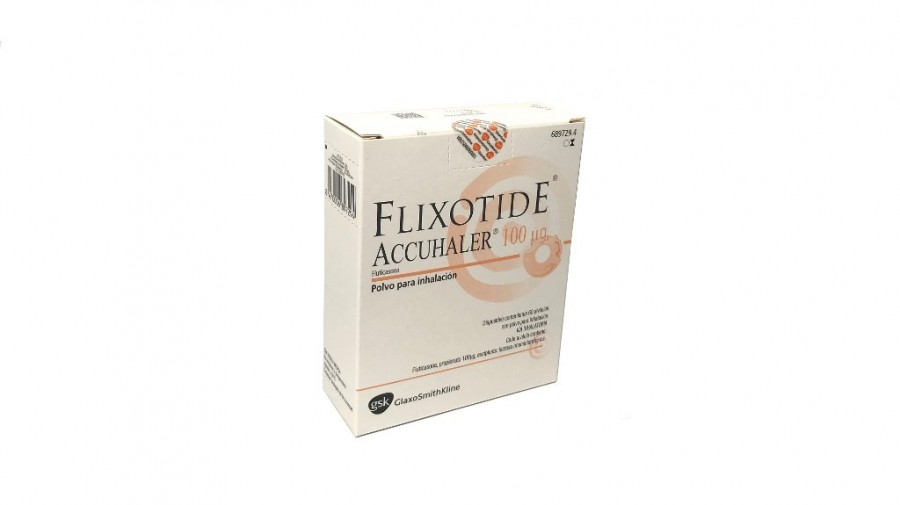 FLIXOTIDE ACCUHALER 100 MICROGRAMOS/INHALACION, POLVO PARA INHALACION, 1 inhalador de 60 dosis fotografía del envase.