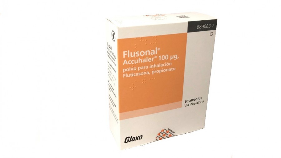 FLUSONAL ACCUHALER 100 MICROGRAMOS/INHALACION, POLVO PARA INHALACION, 1 inhalador de 60 dosis fotografía del envase.