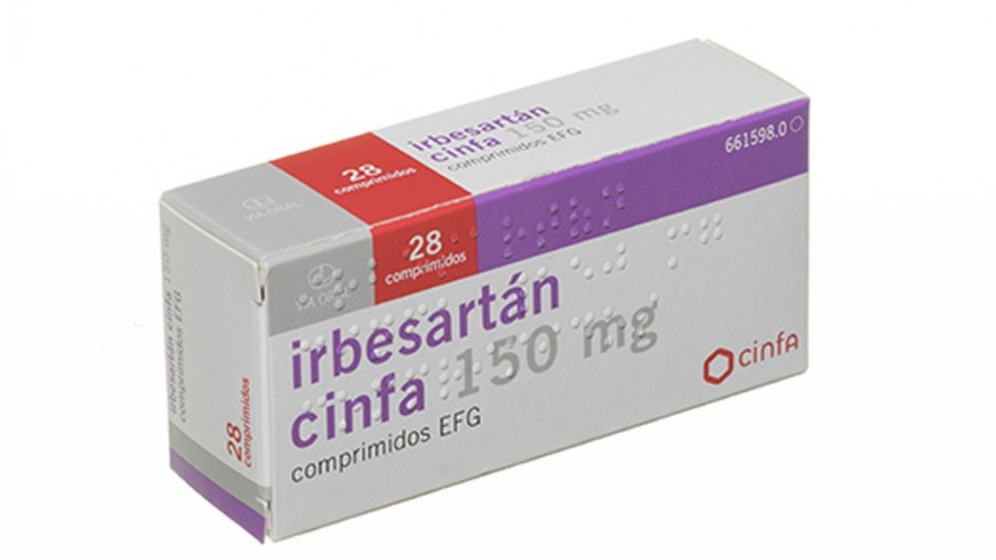 IRBESARTAN CINFA 150 mg COMPRIMIDOS EFG, 28 comprimidos fotografía del envase.