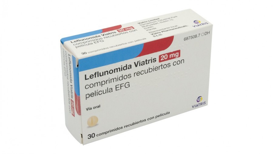 LEFLUNOMIDA VIATRIS 20 mg COMPRIMIDOS RECUBIERTOS CON PELICULA EFG, 30 comprimidos fotografía del envase.