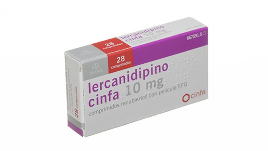 LERCANIDIPINO CINFA 10 mg COMPRIMIDOS RECUBIERTOS CON PELICULA EFG , 28 comprimidos fotografía del envase.