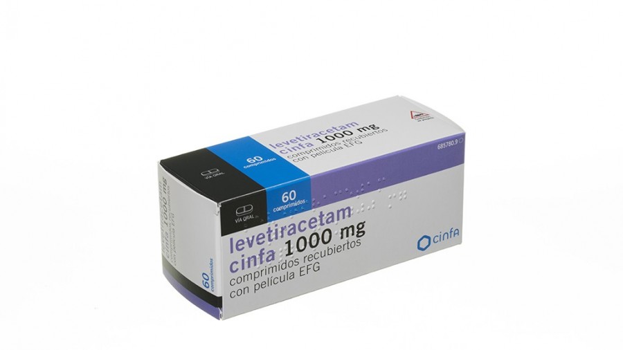 LEVETIRACETAM CINFA 1000 mg COMPRIMIDOS RECUBIERTOS CON PELICULA EFG, 60 comprimidos fotografía del envase.