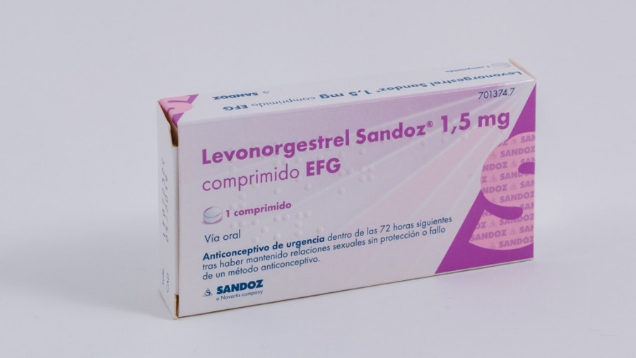 LEVONORGESTREL SANDOZ 1,5 MG COMPRIMIDO EFG , 1 comprimido fotografía del envase.