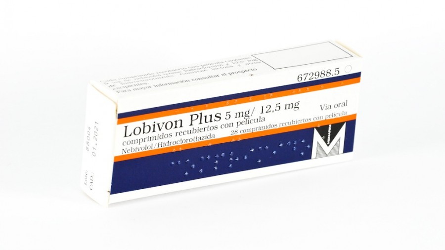 LOBIVON PLUS 5 mg/12,5 mg COMPRIMIDOS RECUBIERTOS CON PELICULA, 28 comprimidos fotografía del envase.