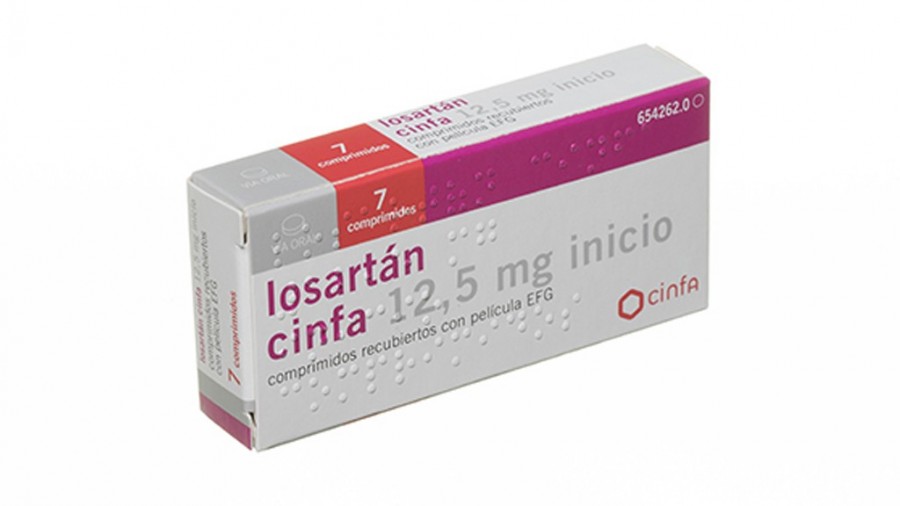 LOSARTAN CINFA 12,5 mg INICIO COMPRIMIDOS RECUBIERTOS CON PELICULA EFG, 7 comprimidos fotografía del envase.
