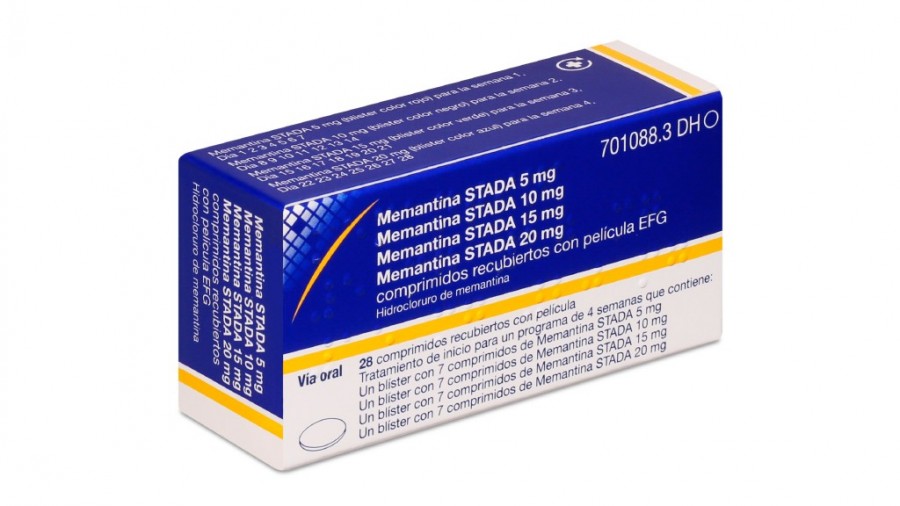 MEMANTINA STADA 5 MG + 10 MG + 15 MG + 20 MG COMPRIMIDOS RECUBIERTOS CON PELICULA EFG , 28 comprimidos (7x5 mg+7x10 mg+7x15 mg+7x20 mg) fotografía del envase.